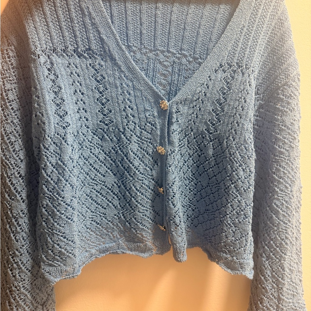 Zara Blue Textured Cardigan